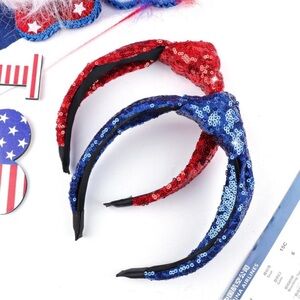 Knotted Headbands Sequins Hair Access. 2Pk 4th of July Glitter Sparkly Bling NIP